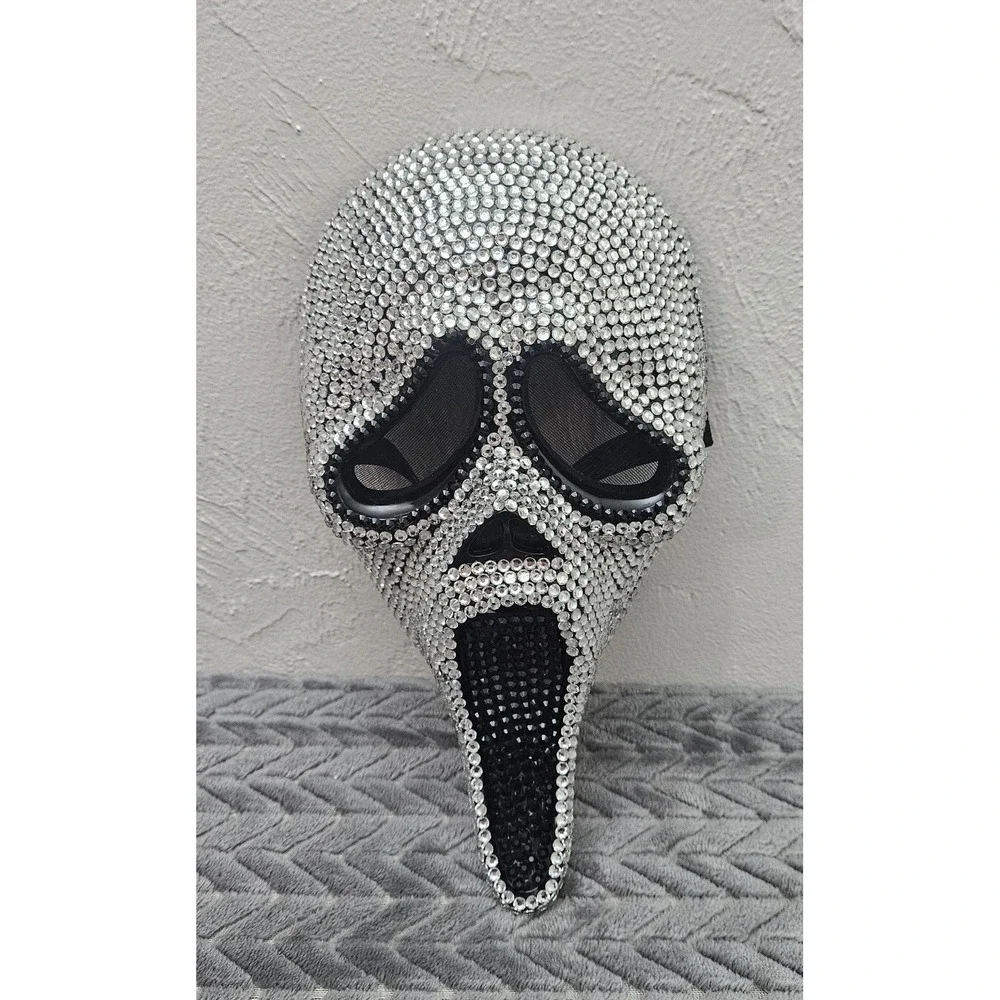 Scream Ghostface Bling Silver Rhinestone Adult Mask Halloween‎ Bedazzled